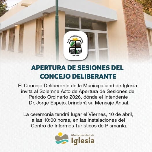 IGLESIA: Apertura de Sesiones del Concejo Deliberante 2026