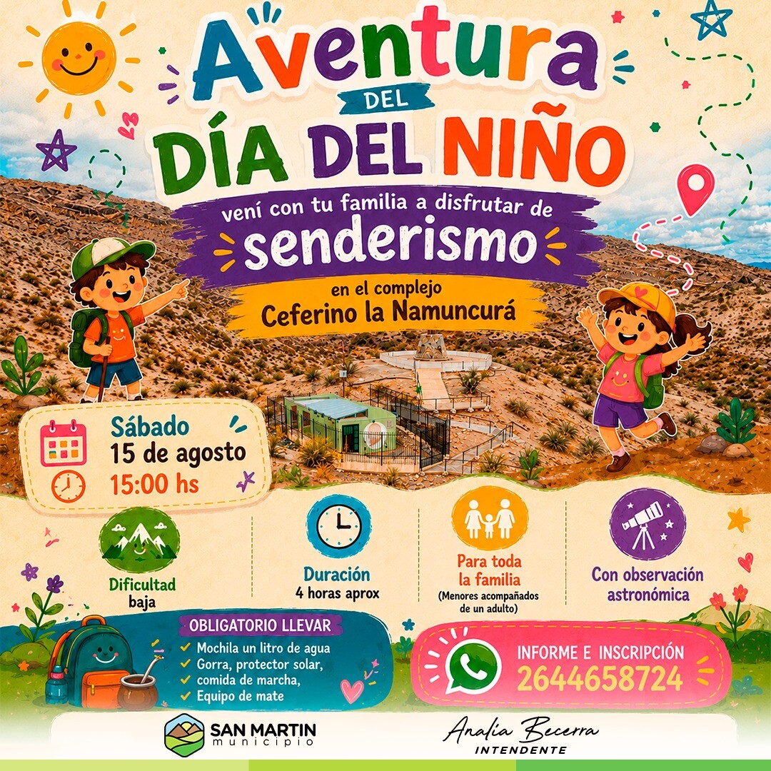 San Martín invita a celebrar el Día del Niño con una aventura en el Complejo Ceferino Namuncurá