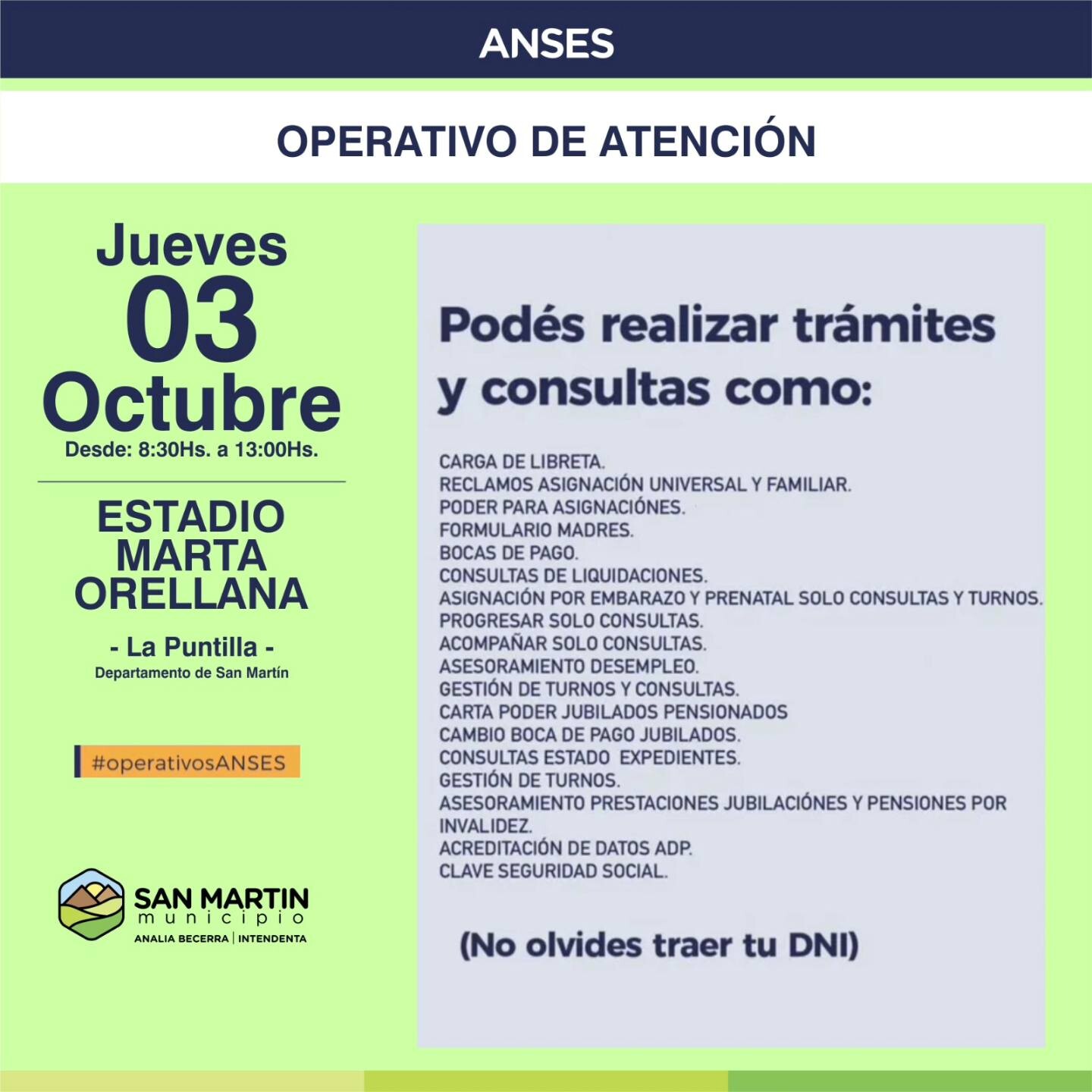 Este jueves se realizaran operativos especiales por parte de ANSES y RENATRE en San Martin
