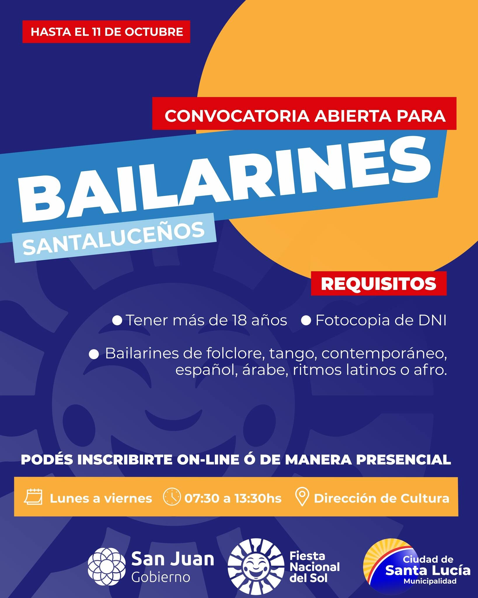 El municipio de la ciudad de Santa Lucia convoca a bailarines del departamento.