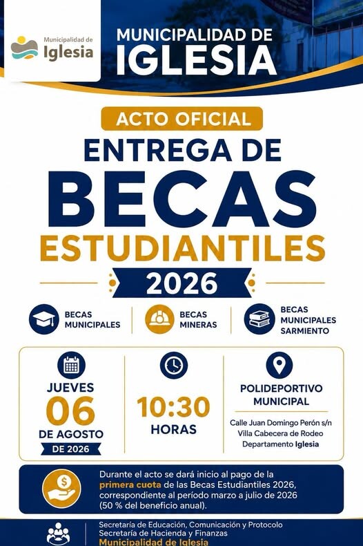 IGLESIA: Acto Oficial de Entrega Becas Estudiantiles 2026