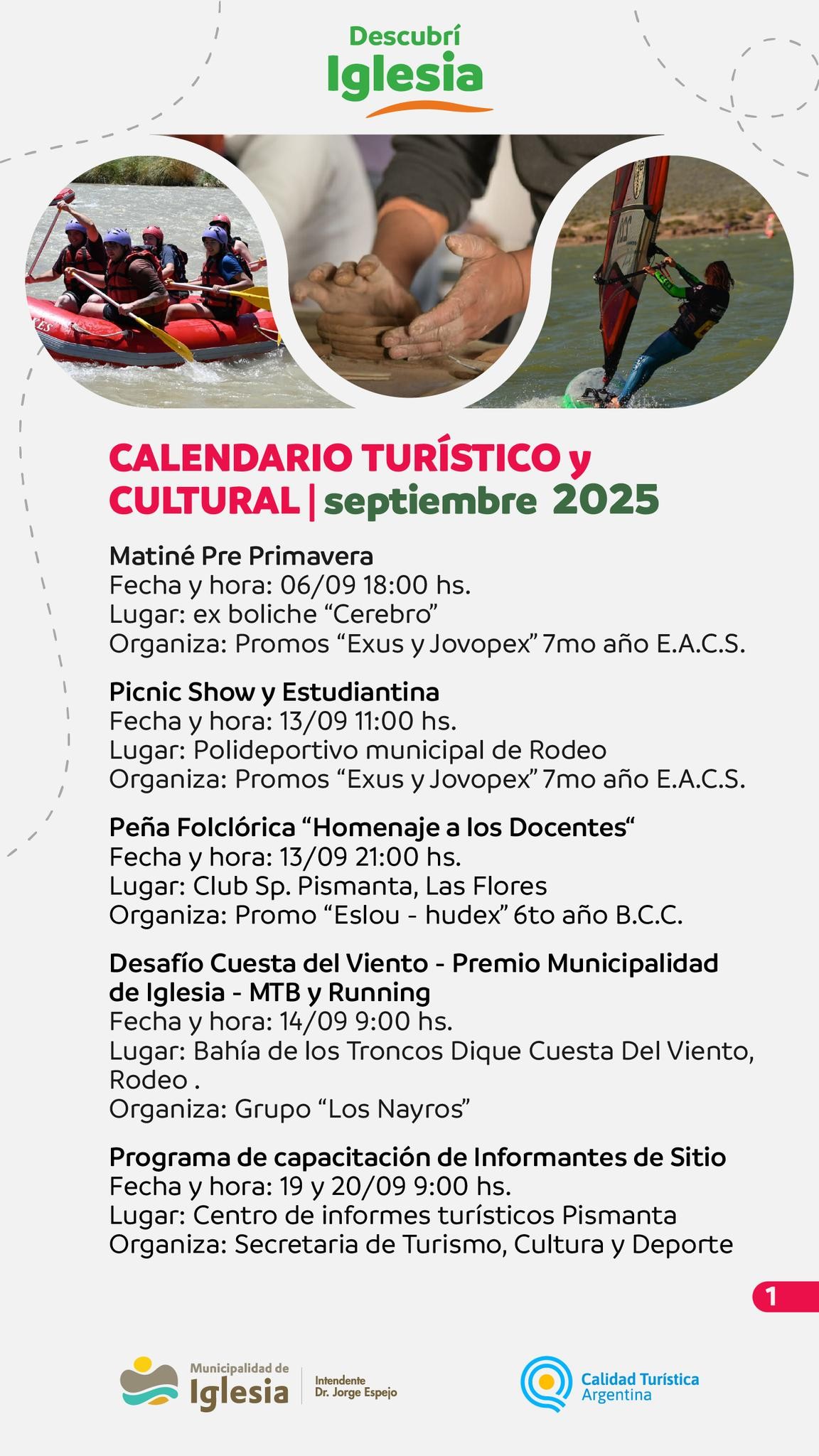 IGLESIA: mes de Septiembre 2025 con actividades turísticas y culturales