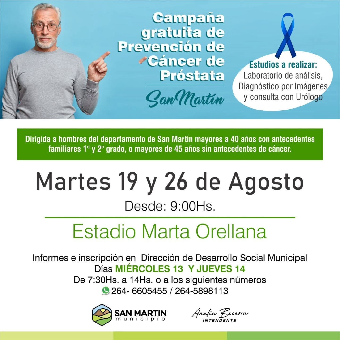 SAN MARTÍN: lanza campaña gratuita de prevención del cáncer de próstata