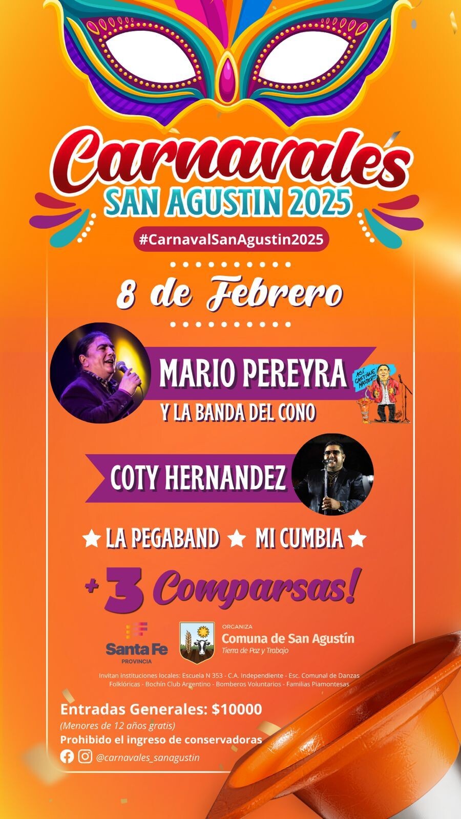 CARNAVALES.jpg SAN AGUSTIN -Desde la Comuna de San Agustín dieron a conocer el dia la la grilla de artistitas para los carnavales 2025