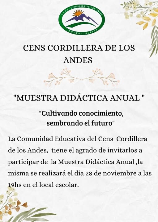 IGLESIA: Invitación a la Muestra Didáctica Anual del CENS Cordillera de Los Andes