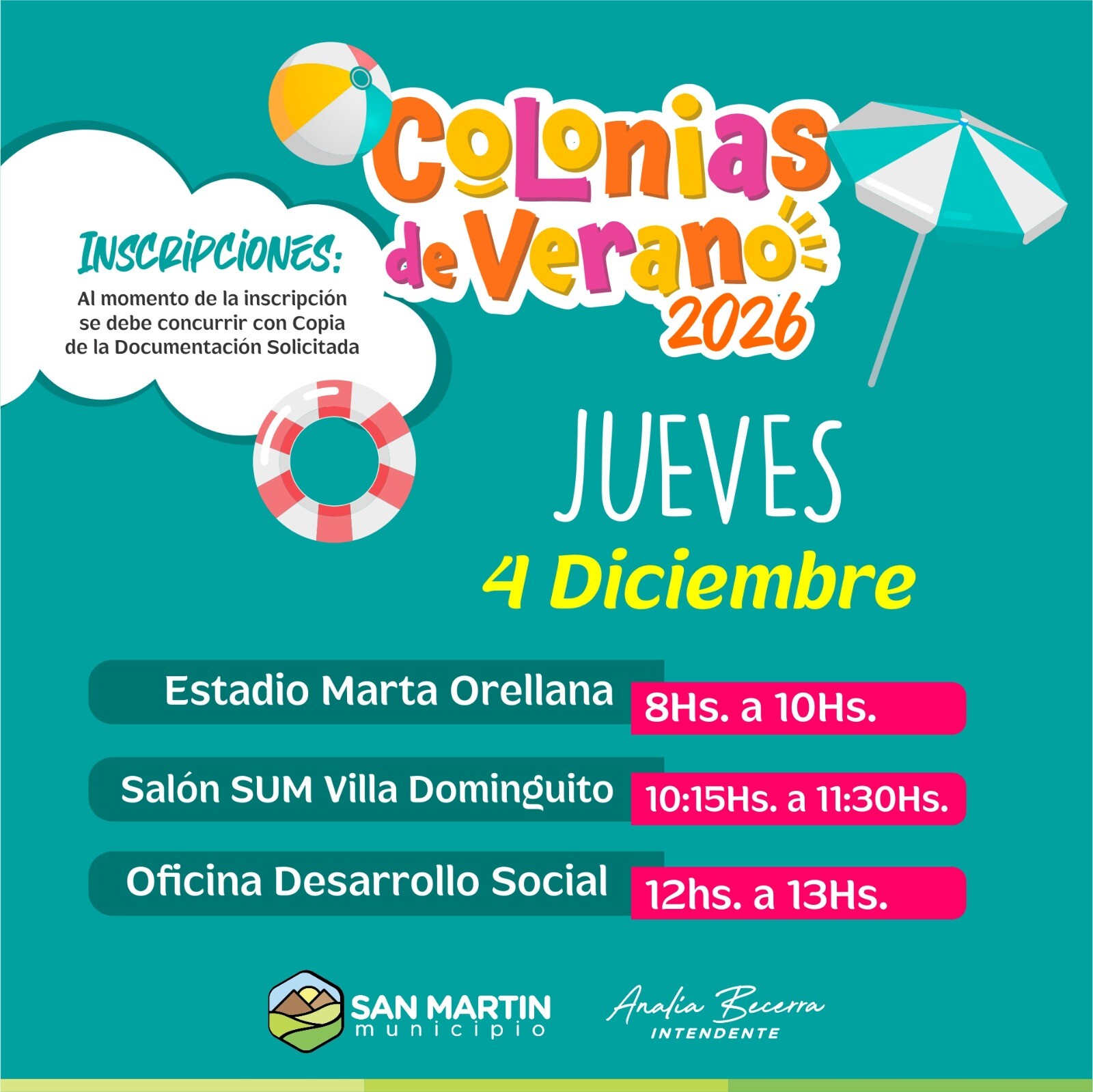 SAN MARTÍN continúa con las inscripciones para las Colonias de Verano 2026