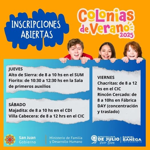 Comienzan las inscripciones  para las Colonias de Verano 2025 en 9 de Julio