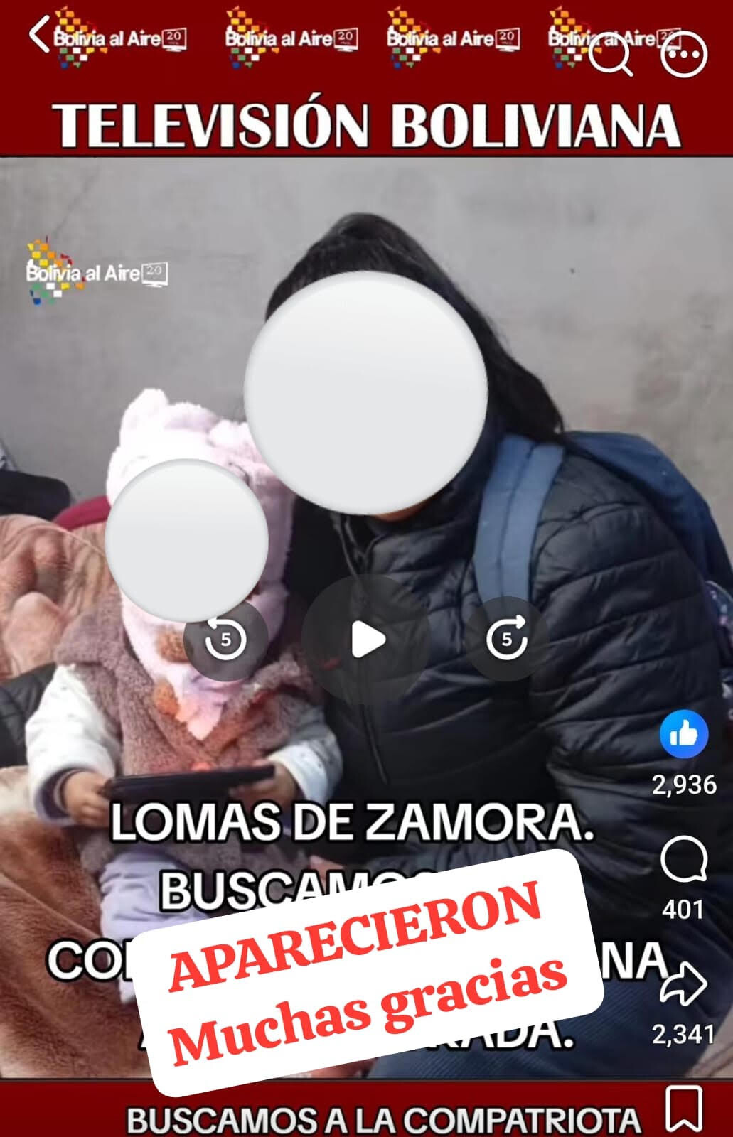 LOMAS DE ZAMORA: APARECIÓ LA JOVEN BOLIVIANA JUNTO A SU PEQUEÑA HIJA