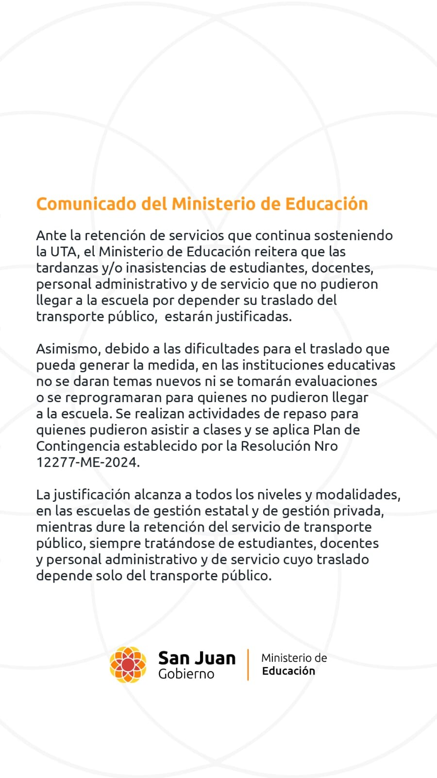 Comunicado del Ministerio de Educación