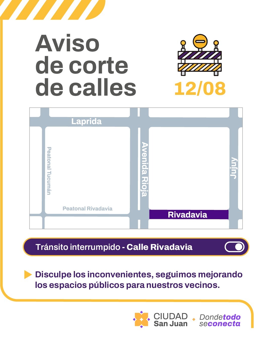 PLAN 50 CUADRAS: la Municipalidad de la Ciudad de san Juan advierte de interrupción de calles