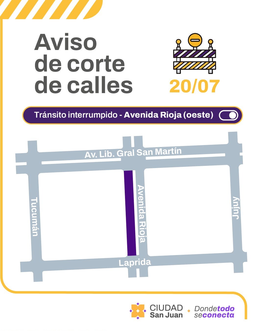 La Municipalidad de la Ciudad de San Juan informa interrupción del tránsito