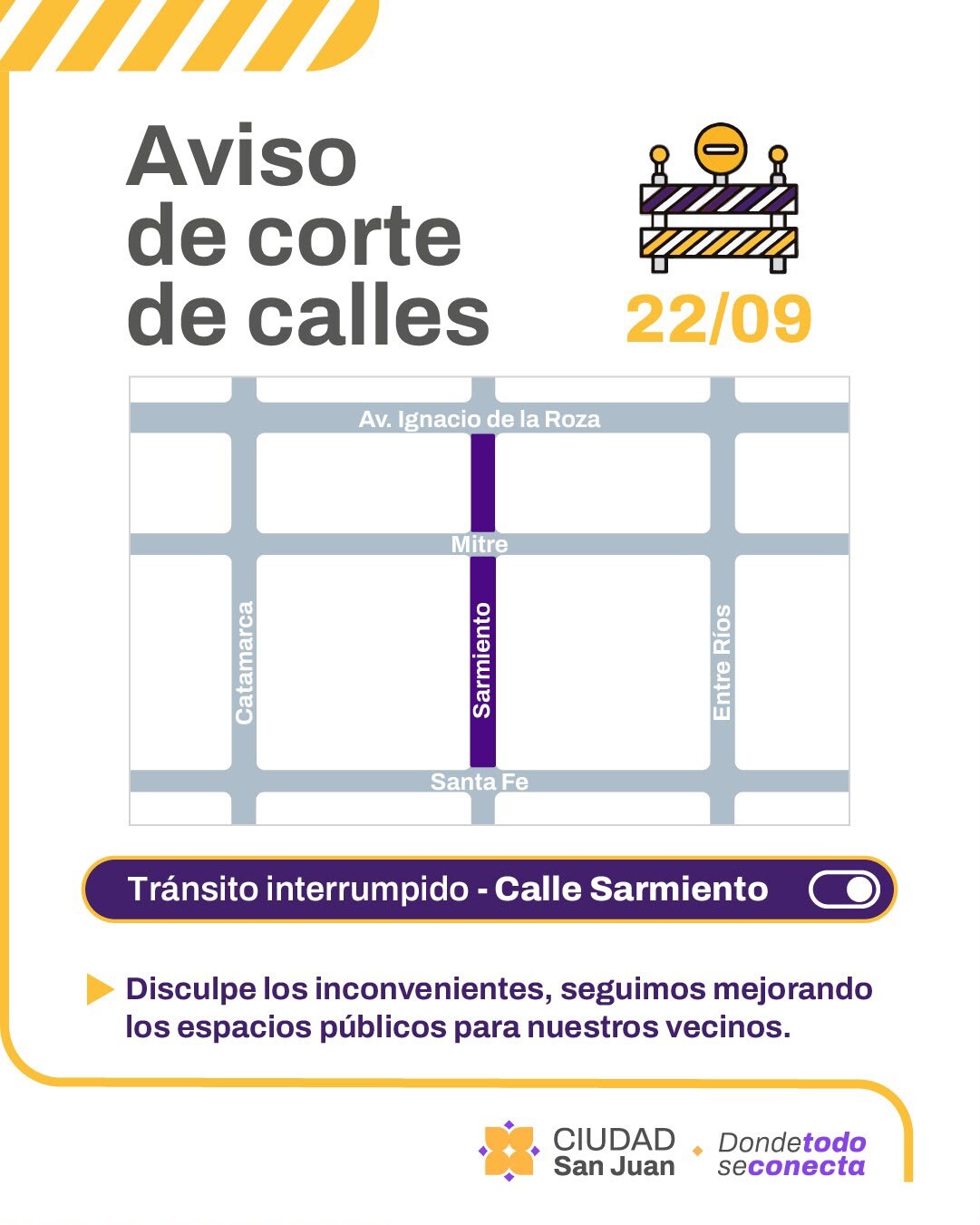 CORTE-CALLES-22-09.jpeg La Ciudad avanza con el “Plan 50 Cuadras” y este martes continúa el corte en calle Sarmiento