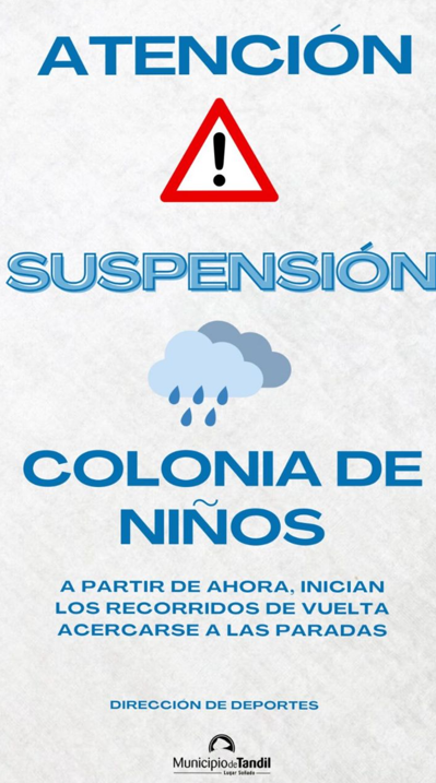 Por cuestiones climáticas se suspendió este lunes la Colonia de Vacaciones en el turno tarde