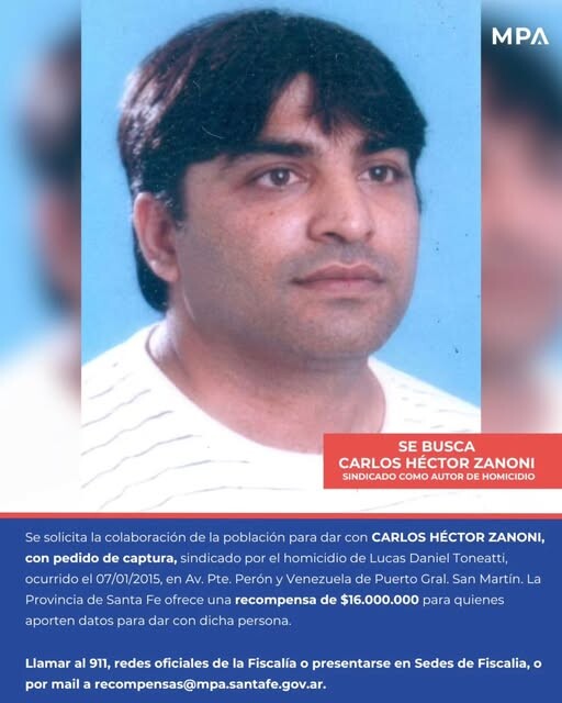 Ofrecen $16 millones de recompensa para capturar a un prófugo por un homicidio en Puerto General San Martín