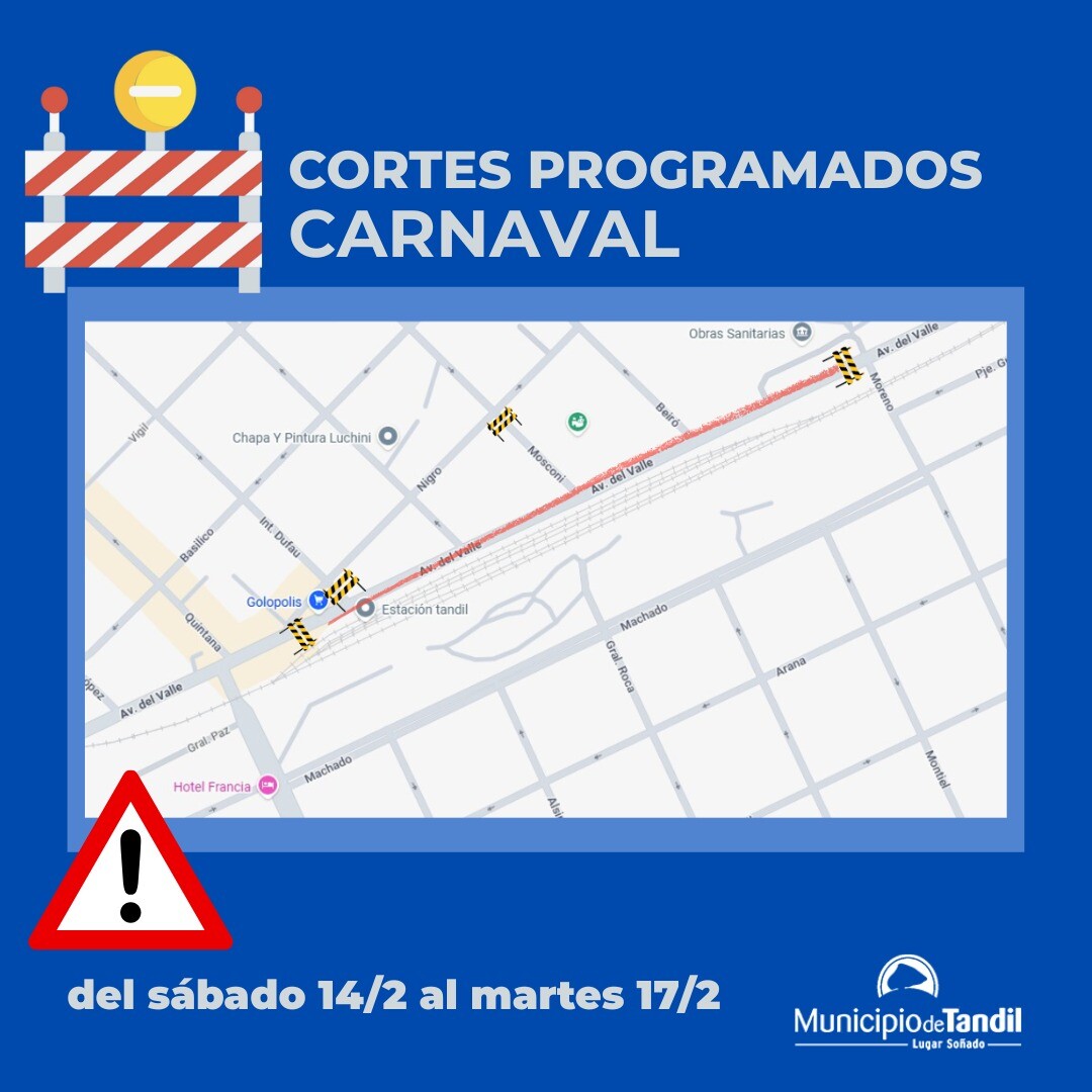 Carnaval: la Dirección de Tránsito informó cortes programados en Avenida del Valle y calles aledañas