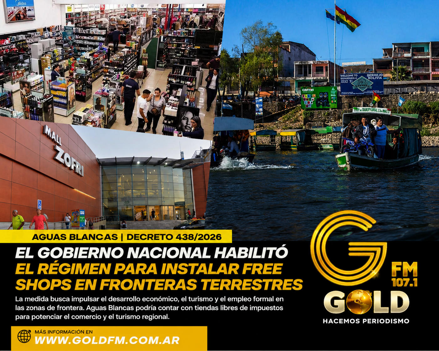 EL GOBIERNO NACIONAL HABILITÓ EL RÉGIMEN PARA INSTALAR FREE SHOPS EN FRONTERAS TERRESTRES EN AGUAS BLANCAS