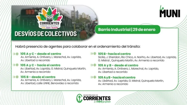 DESVIO.webp Desvíos de colectivos por el carnaval barrial en el Industrial
