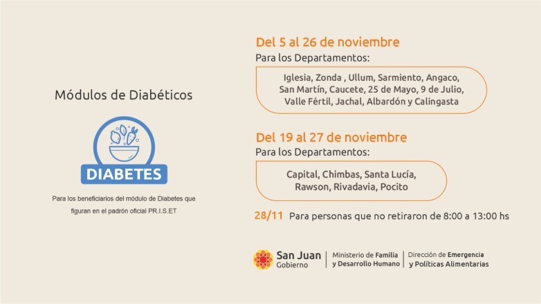 MÓDULOS ALIMENTARIOS: entrega en noviembre para personas con diabetes