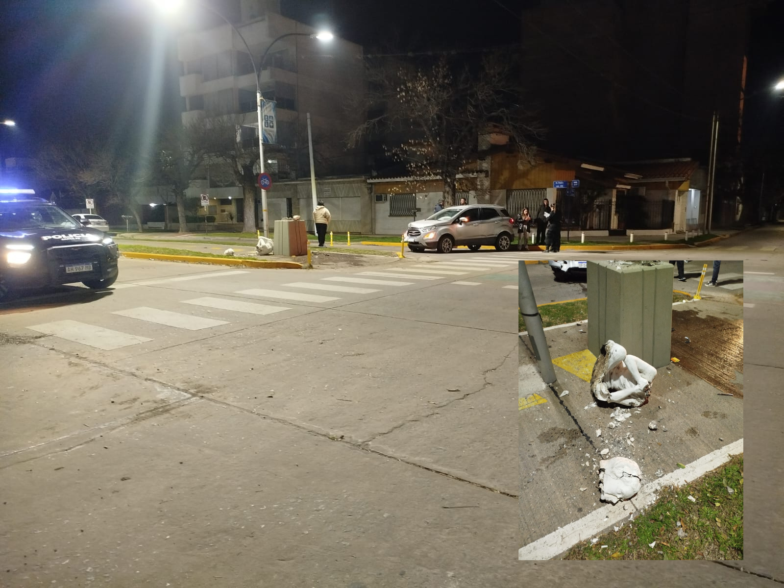 Choque entre dos autos terminó con daños en una estatua pública de San Lorenzo