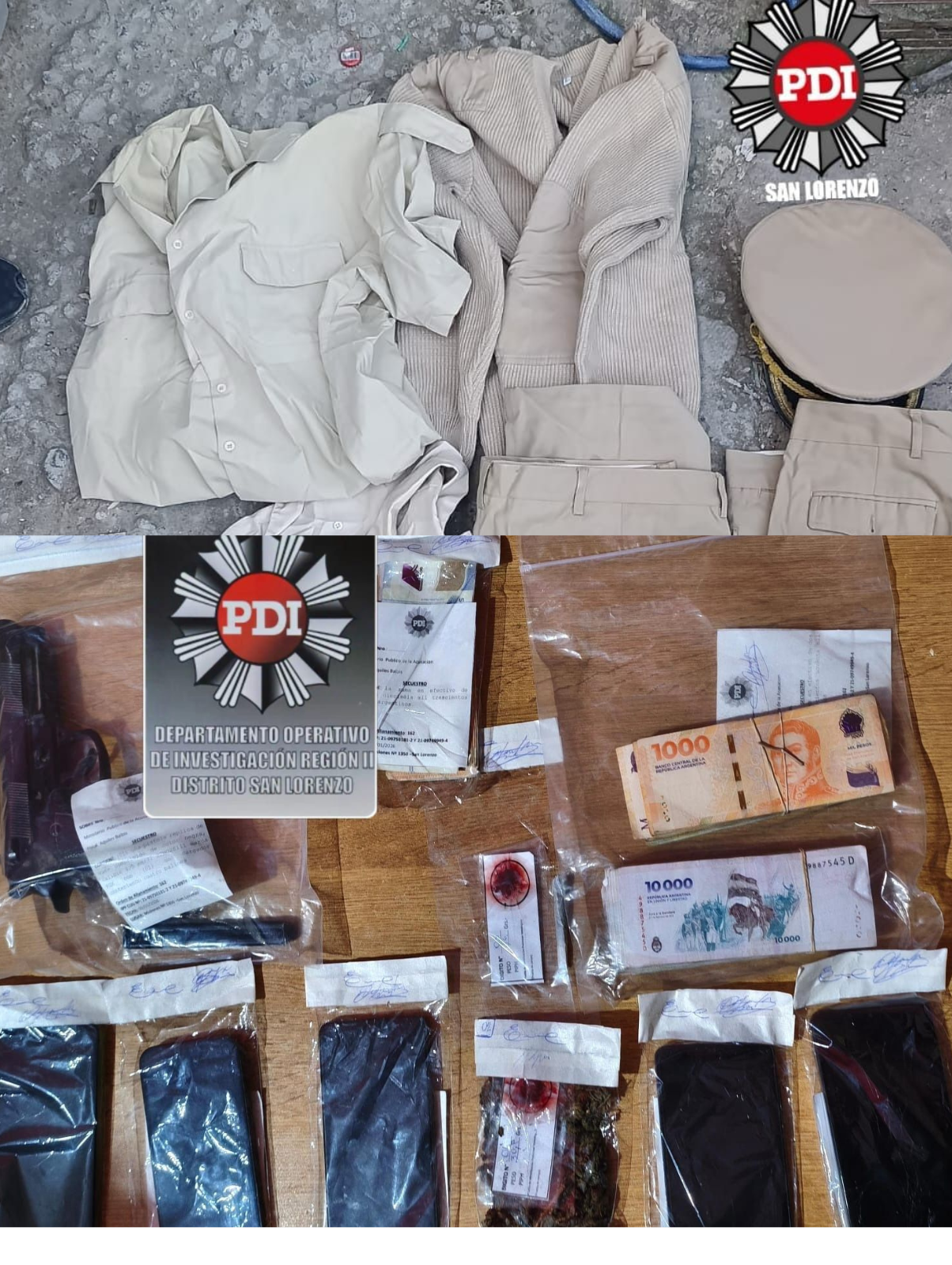 San Lorenzo: cinco detenidos secuestraron armas, droga y un uniforme de Prefectura