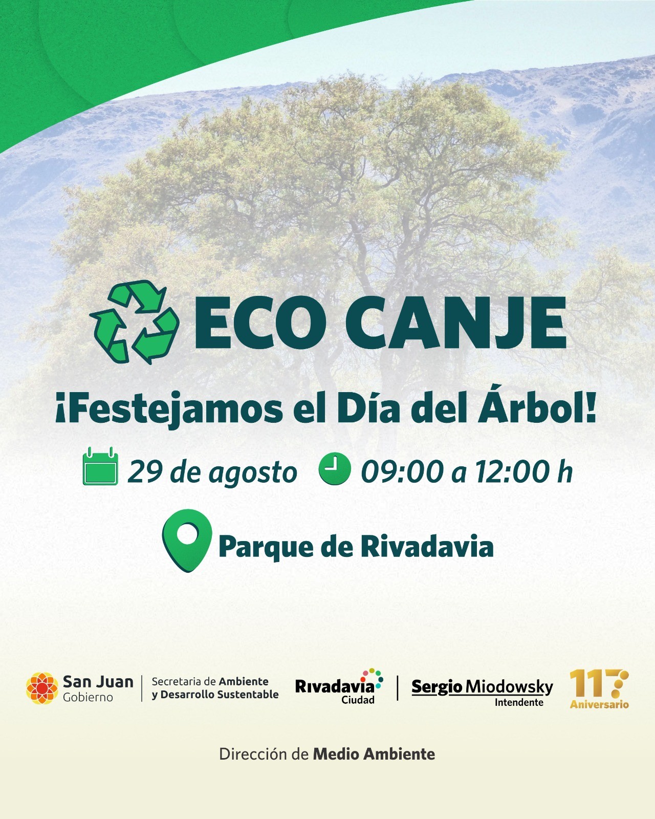 RIVADAVIA: conmemorará el «Día del Árbol» en una jornada de concientización con Eco Canje y cuidado animal