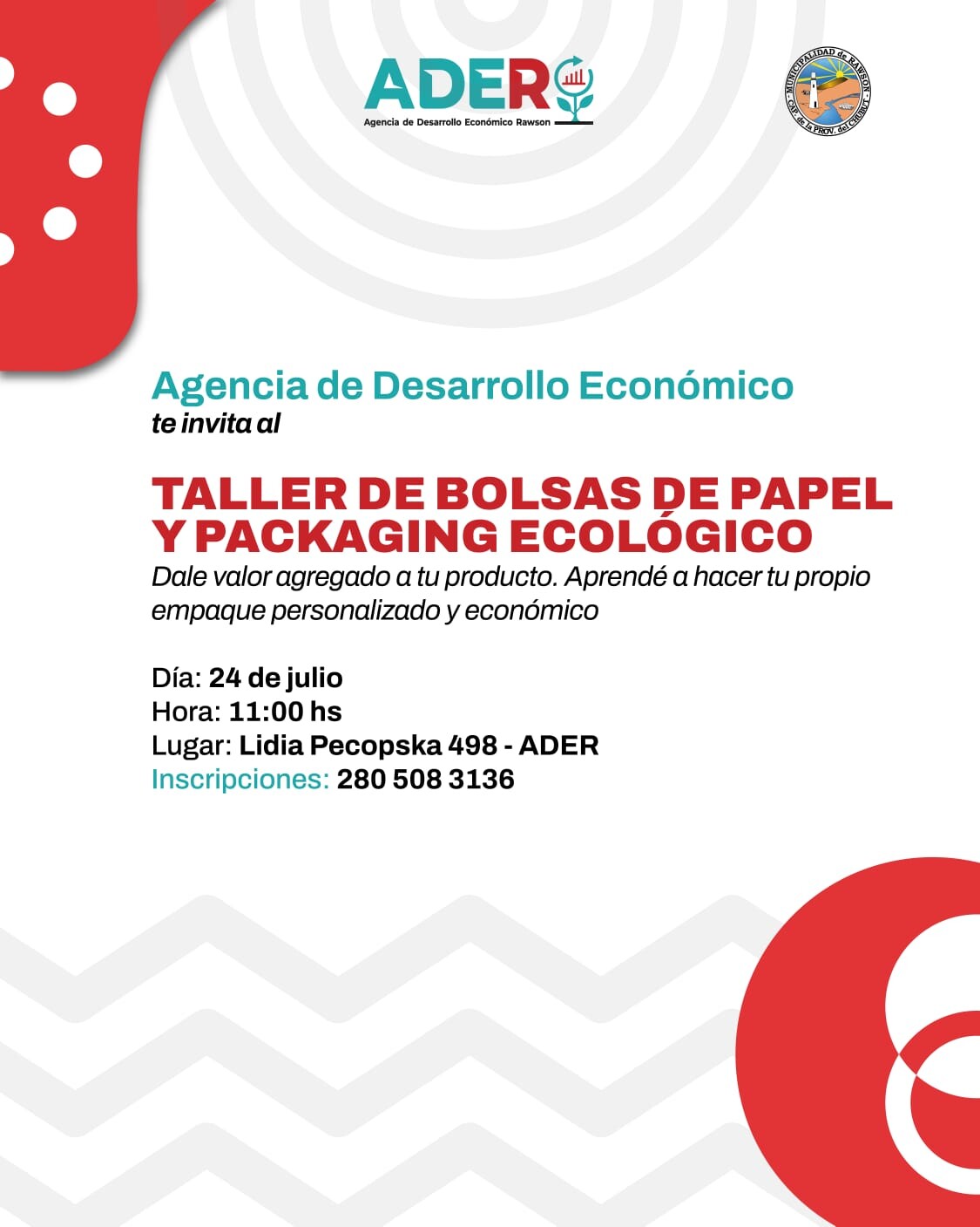 ADER de Rawson dictará un taller de packaging ecológico destinado a emprendedores y productores