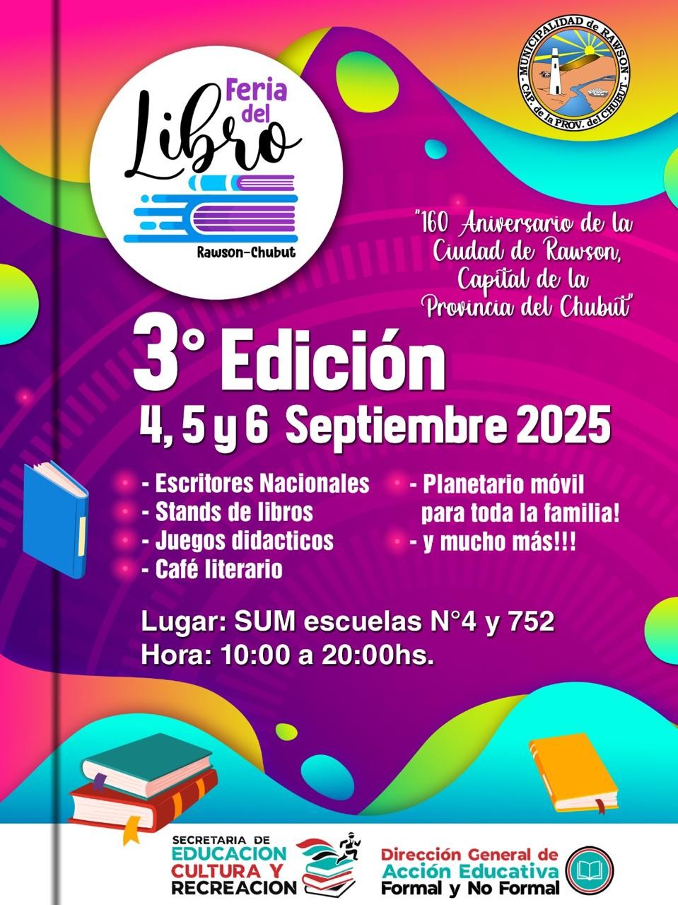 La Municipalidad de Rawson organiza la 3° Feria Municipal del Libro con propuestas culturales