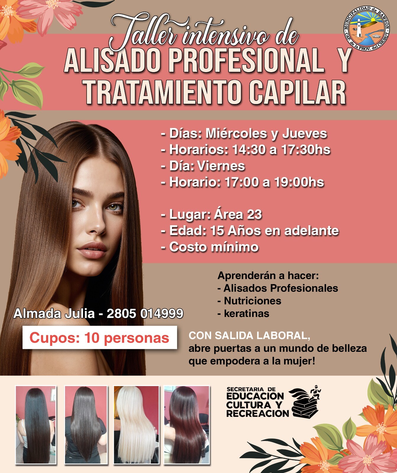 Rawson amplía la capacitación en estética con una nueva jornada del Taller de Alisado y Tratamiento Capilar