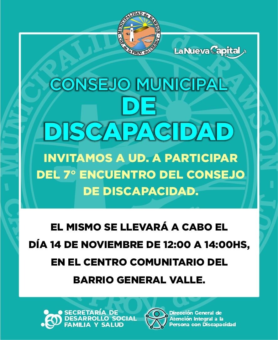 Se realizará el séptimo Encuentro del Consejo Municipal de Discapacidad en Rawson
