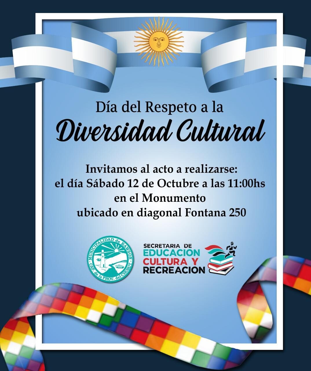 Flyer Acto Día del Respeto a la Diversidad Cultural.jpeg El Municipio de Rawson conmemorará el Día del Respeto a la Diversidad Cultural