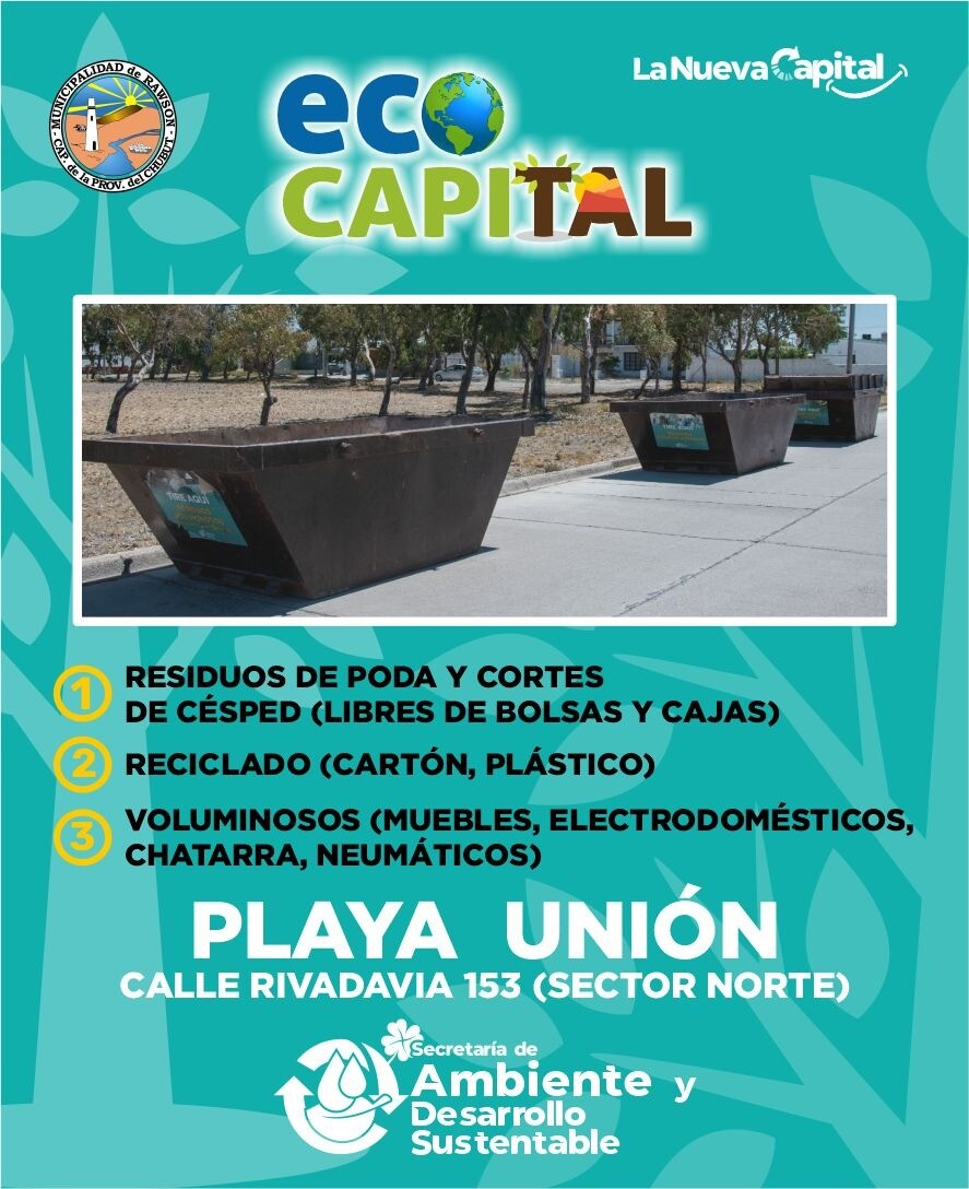 Flyer Eco Capital - Playa Unión sector norte, calle Rivadavia 153.jpeg El programa «Eco Capital» continúa en el sector norte de Playa Unión