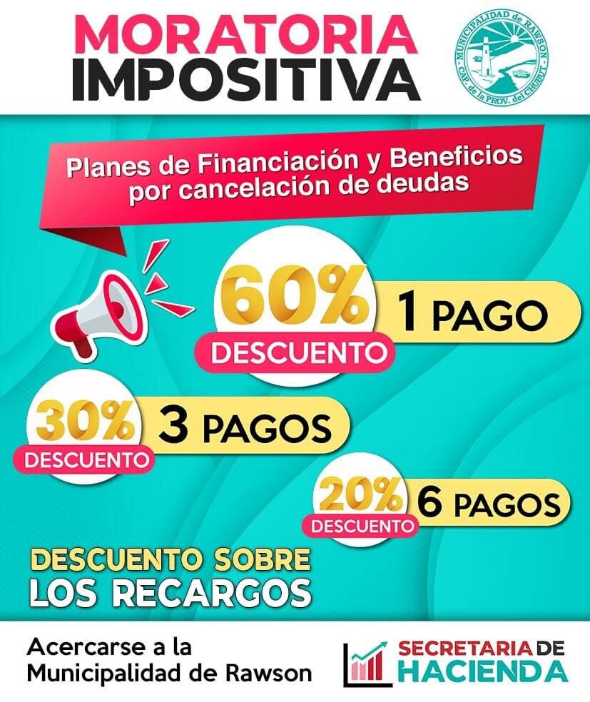 Municipio recuerda que continúa vigente la moratoria impositiva para regularizar deudas en Rawson