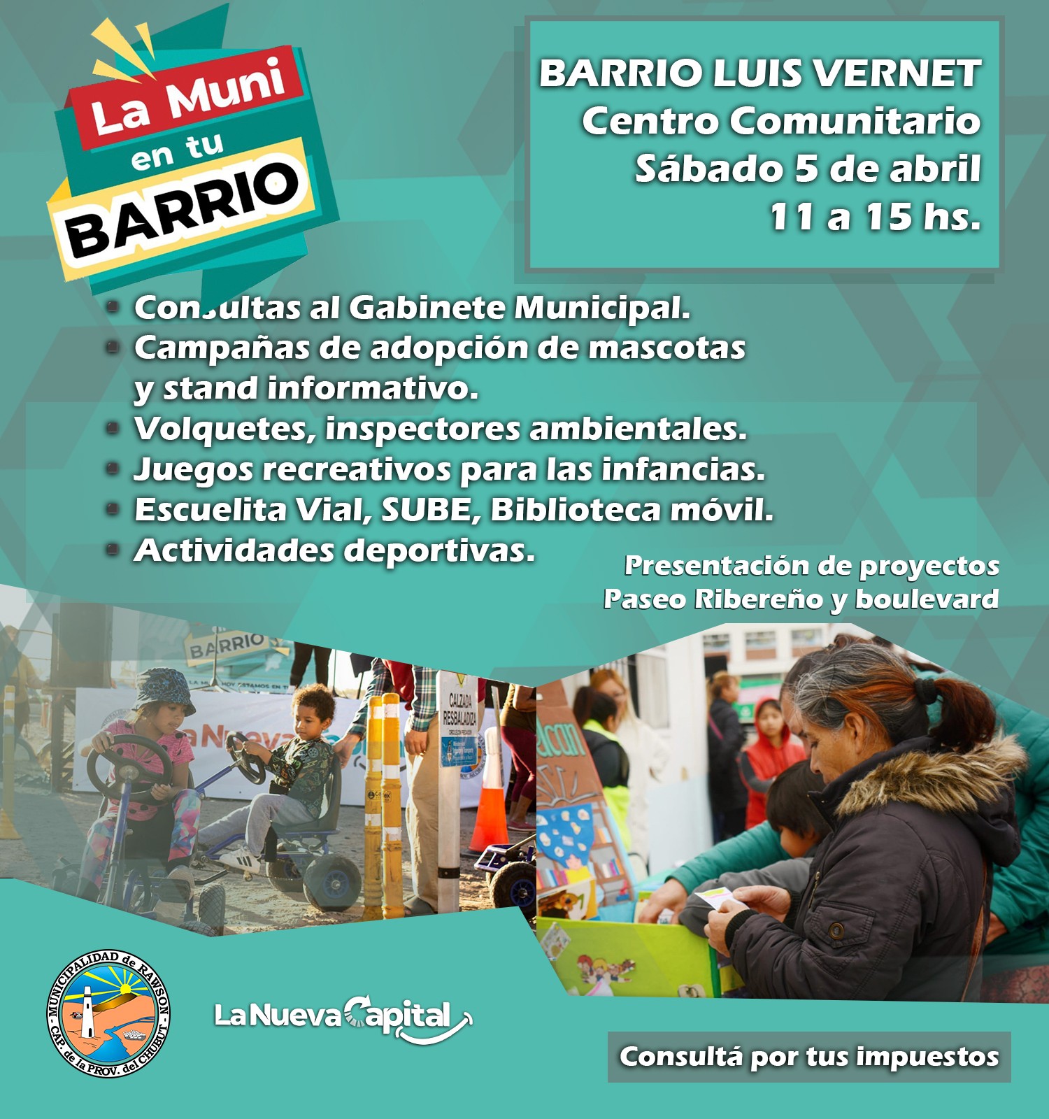 RAWSON: El Programa «LA MUNI EN TU BARRIO» llega este sabado al barrio Luis Vernet
