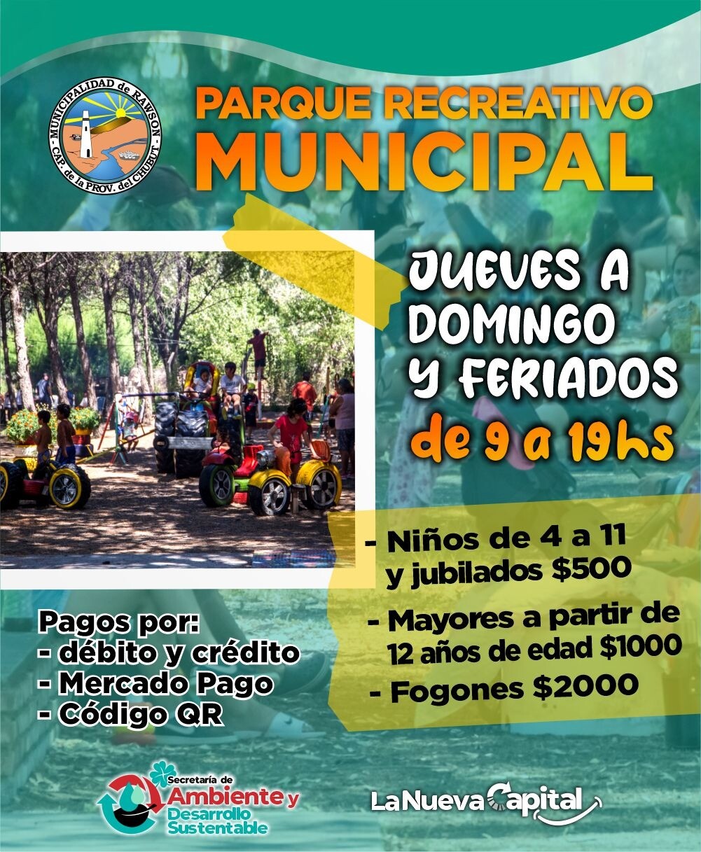 Municipio invita a los vecinos a disfrutar del fin de semana en el Parque Recreativo de Rawson