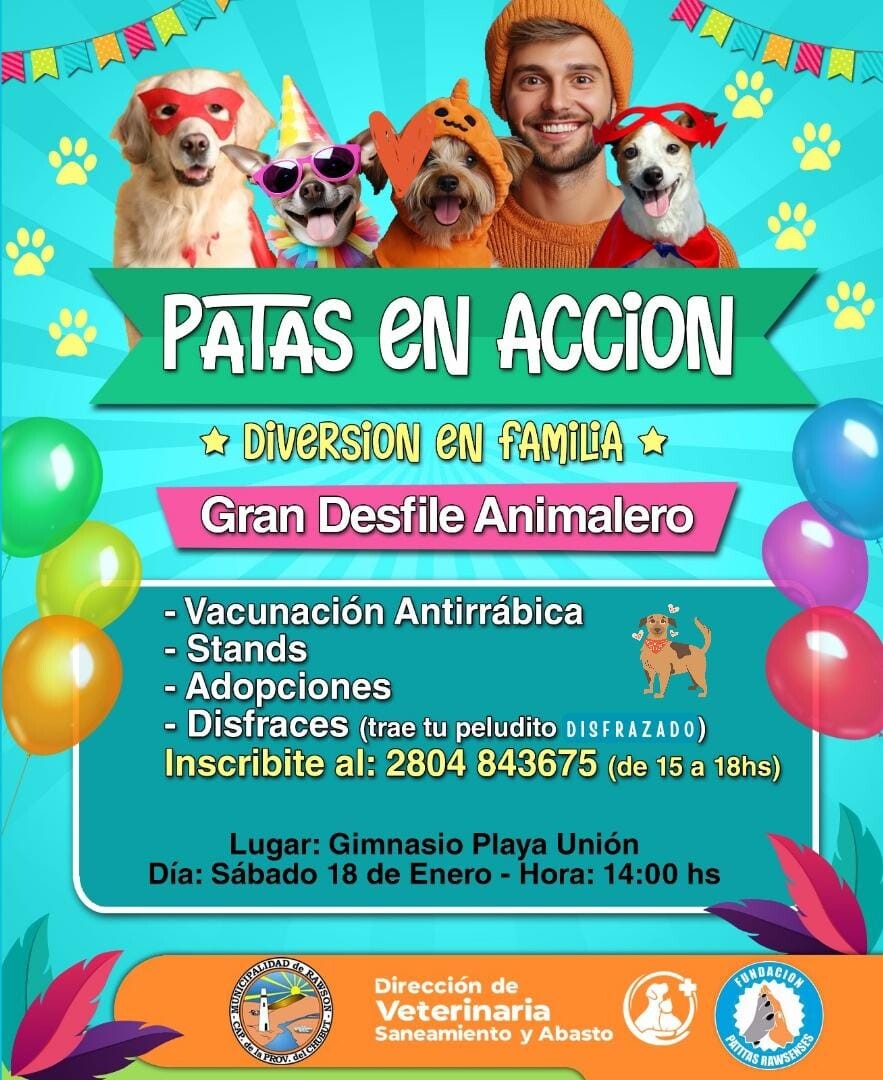 Se realizará en Rawson el desfile animalero «Patas en acción»