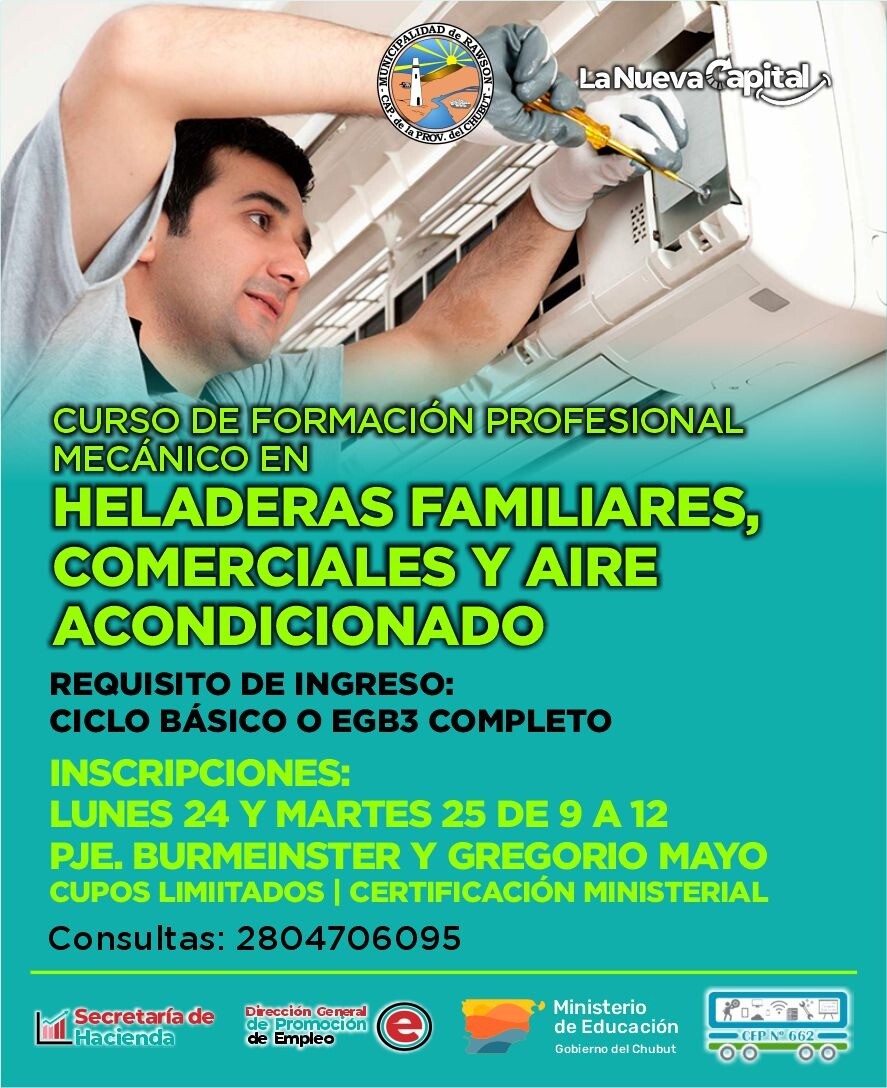 Flyer Taller de Mecánico de Heladeras y Aires Acondicionados en Rawson.jpeg