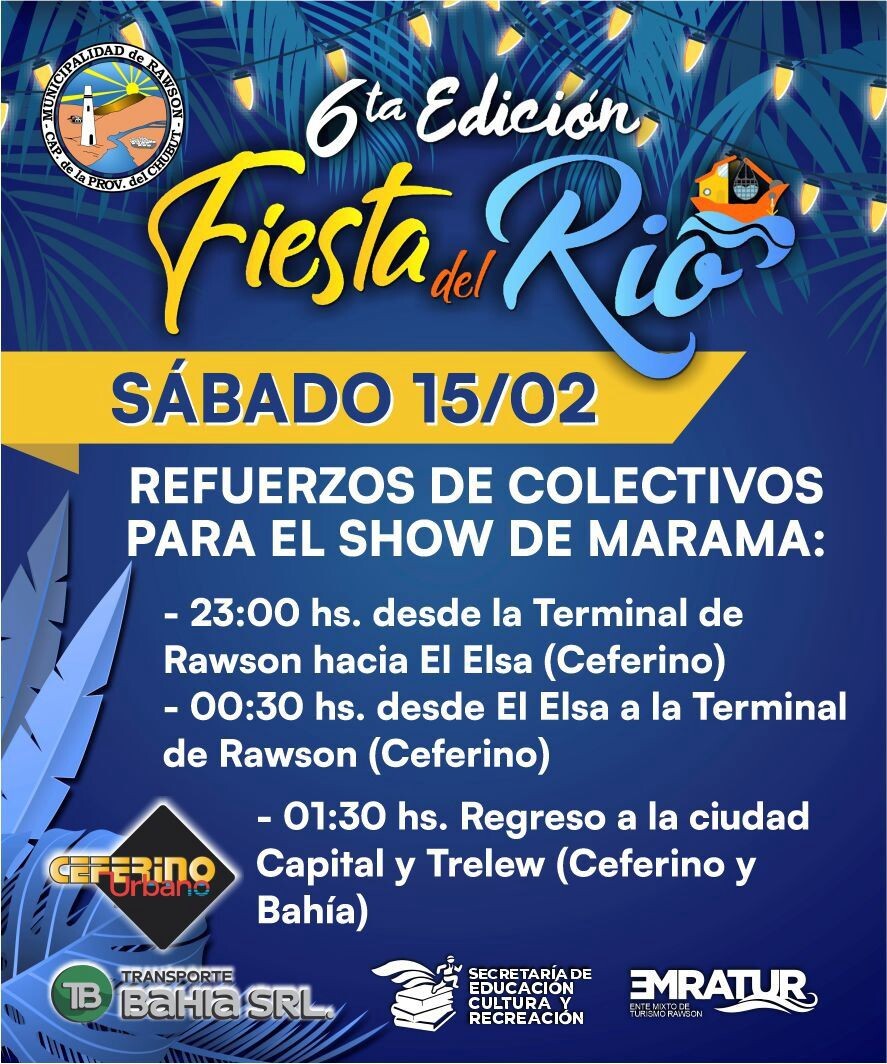 Rawson refuerza transporte público con horario extendido para la Fiesta del Río
