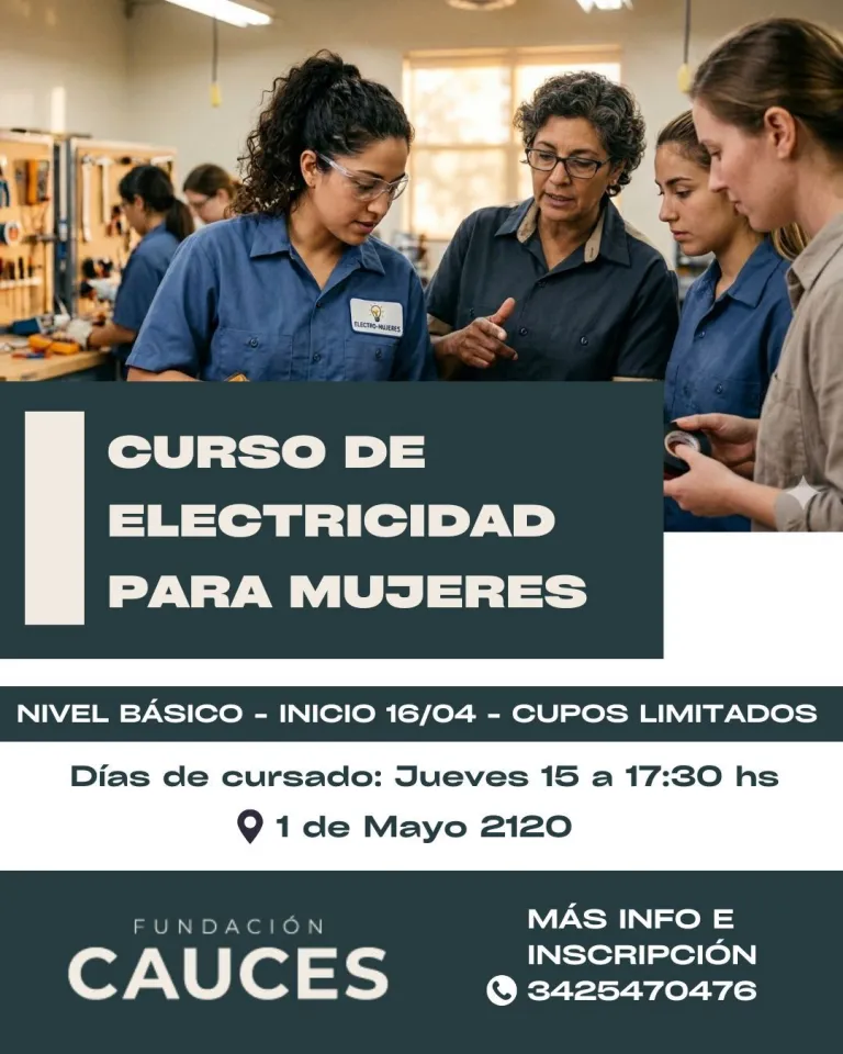 Flyer.electricidad.webp Lanzan en Santa Fe un curso de electricidad básica destinado a mujeres