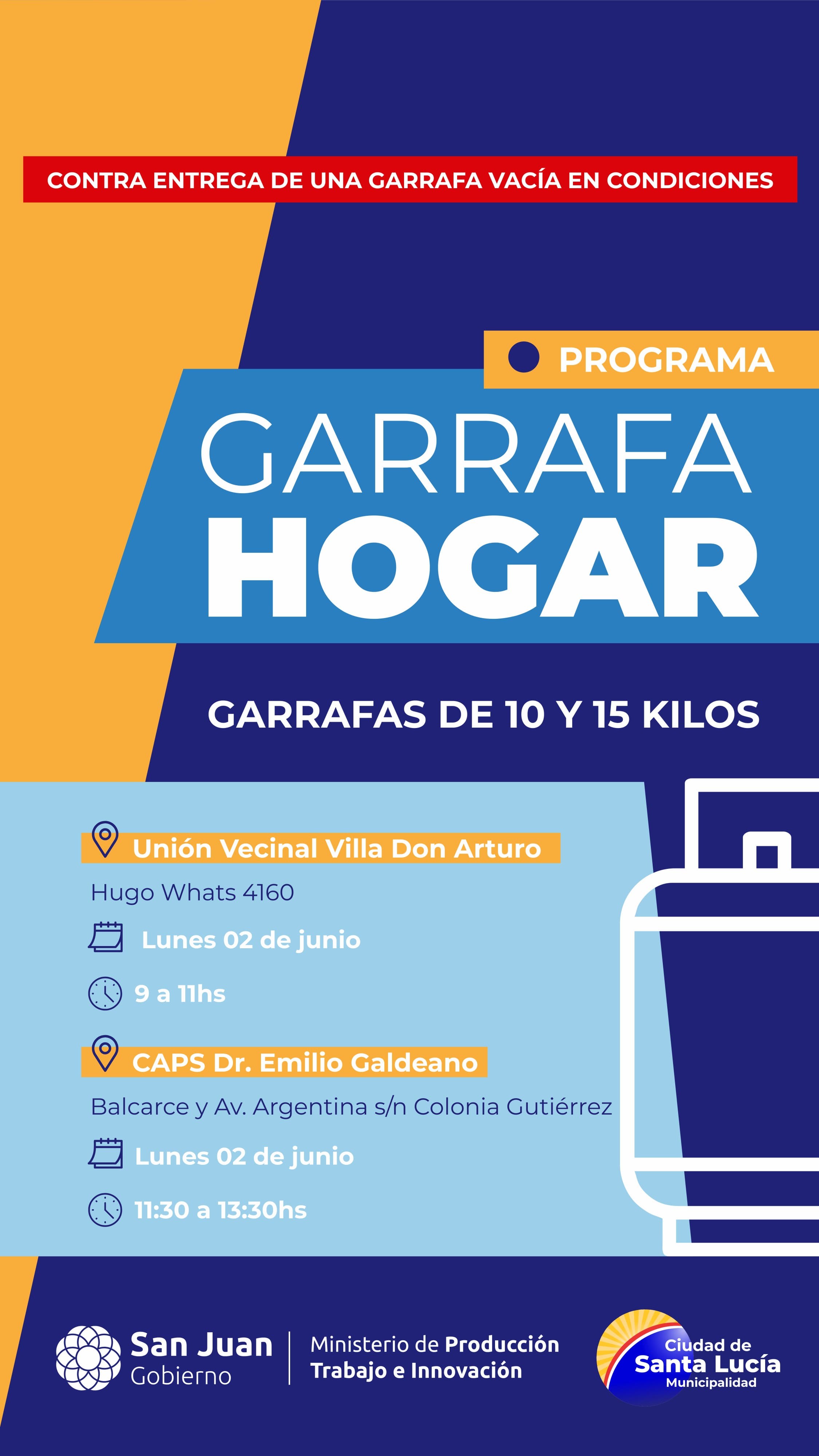SANTA LUCÍA: anuncia cronograma Junio de la GARRAFA HOGAR