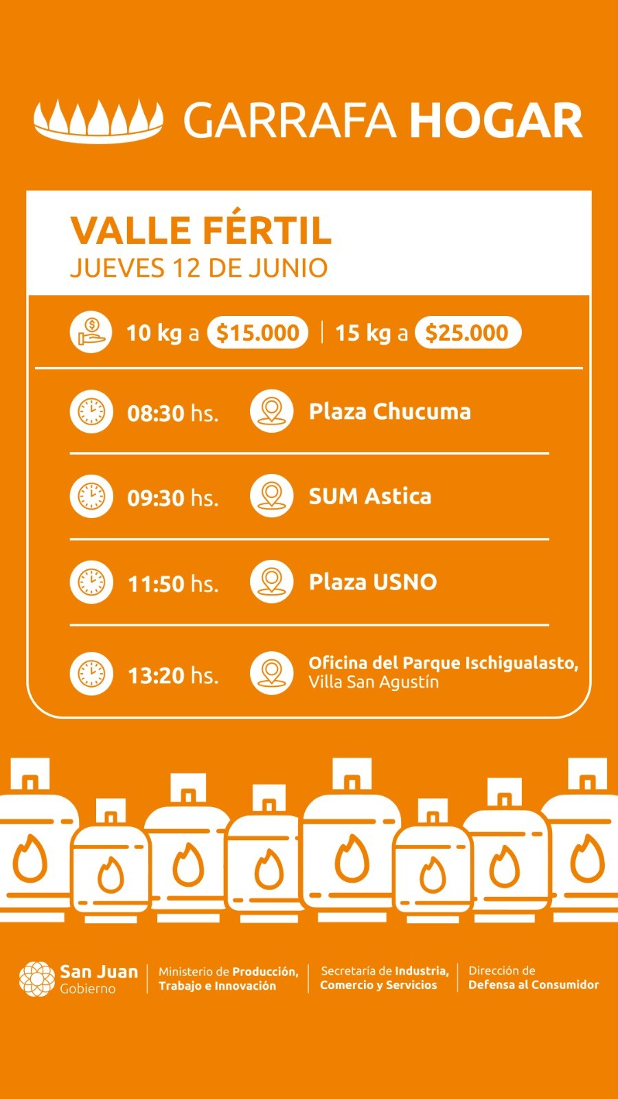 VALLE FERTIL: atención, cronograma para mañana jueves «GARRAFA HOGAR»