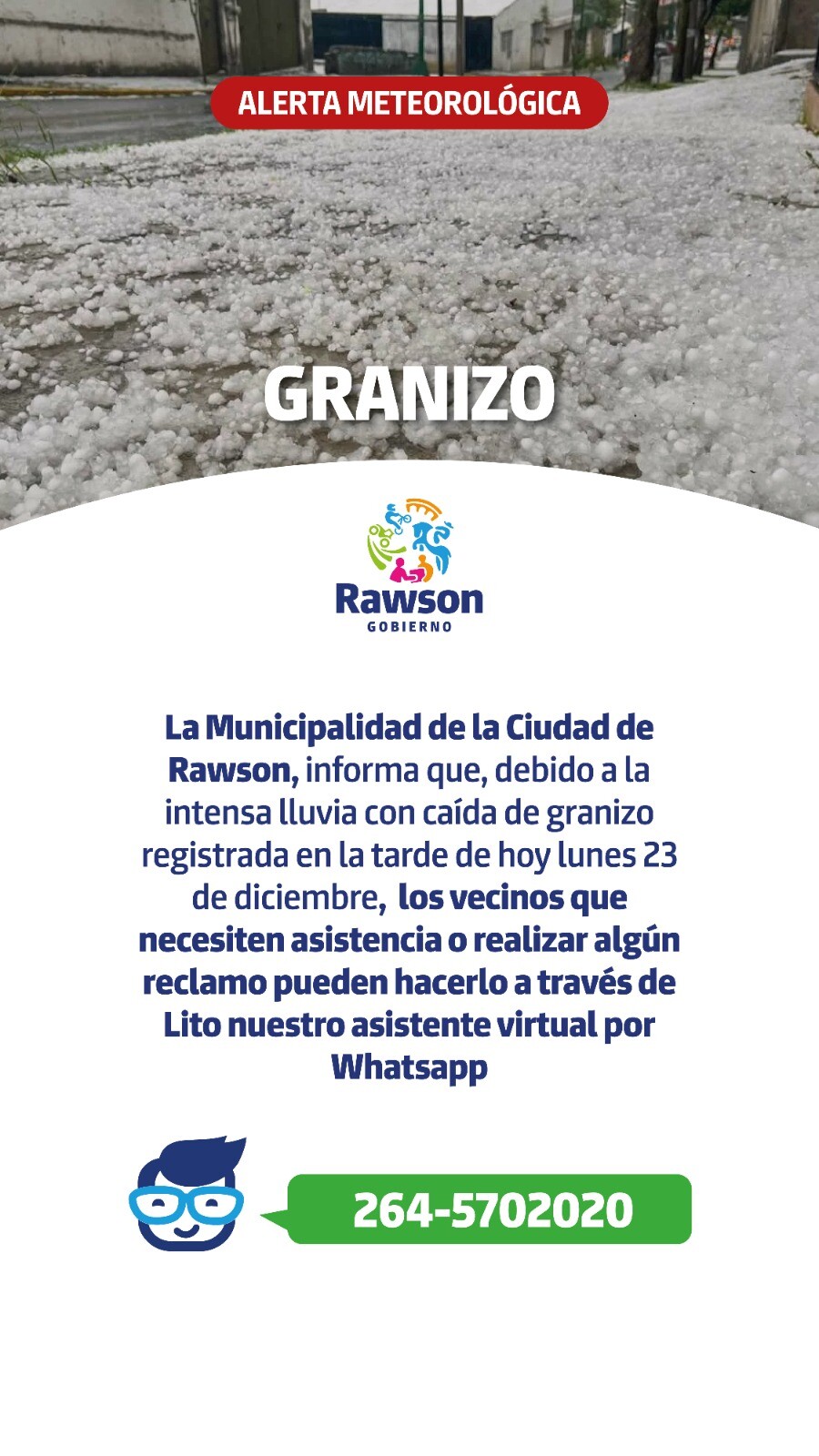 RAWSON: la Municipalidad en Alerta tras el Granizo