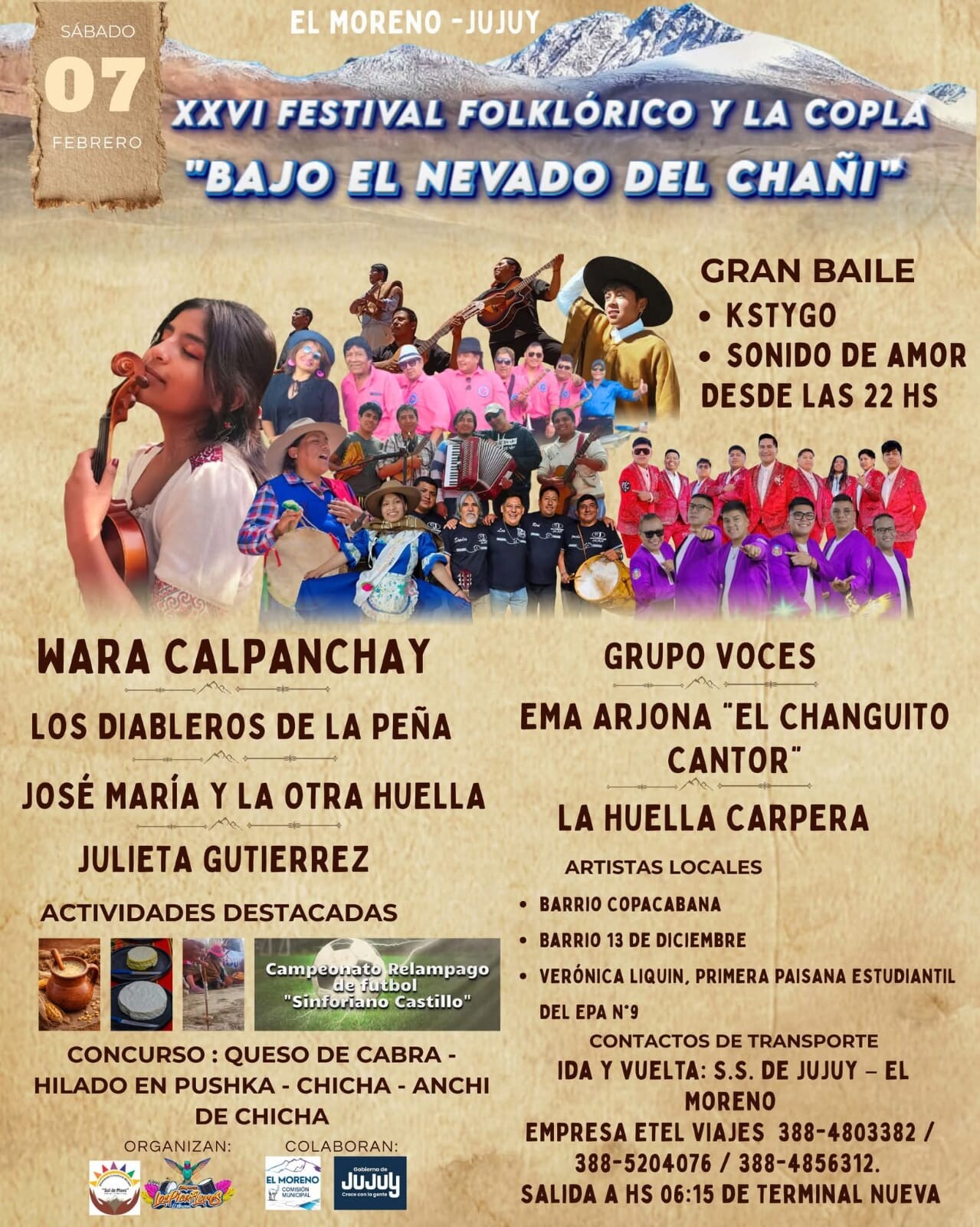 Este sábado 7 de febrero El Moreno se prepara para celebrar una jornada de música, tradición y cultura viva en el Festival “Bajo el Nevado del Chañi”