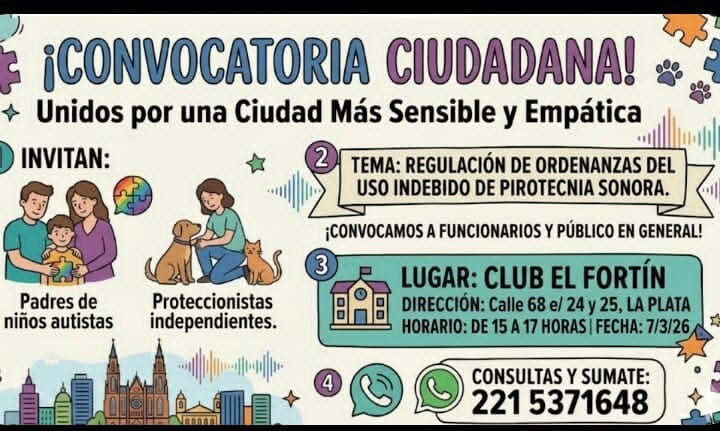 CONVOCATORIA CIUDADANA BUSCA REGULAR USO INDEBIDO DE PIROTECNIA SONORA EN LA PLATA CONVOCATORIA CIUDADANA BUSCA REGULAR USO INDEBIDO DE PIROTECNIA SONORA EN LA PLATA
