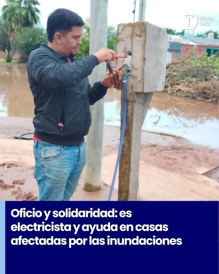 IMG_6093.jpeg Gonzalo Gabriel Salmón es un electricista de Juan José Castelli que se ofreció a trabajar en las viviendas que se vieron afectadas por las inundaciones en la zona de manera gratuita.