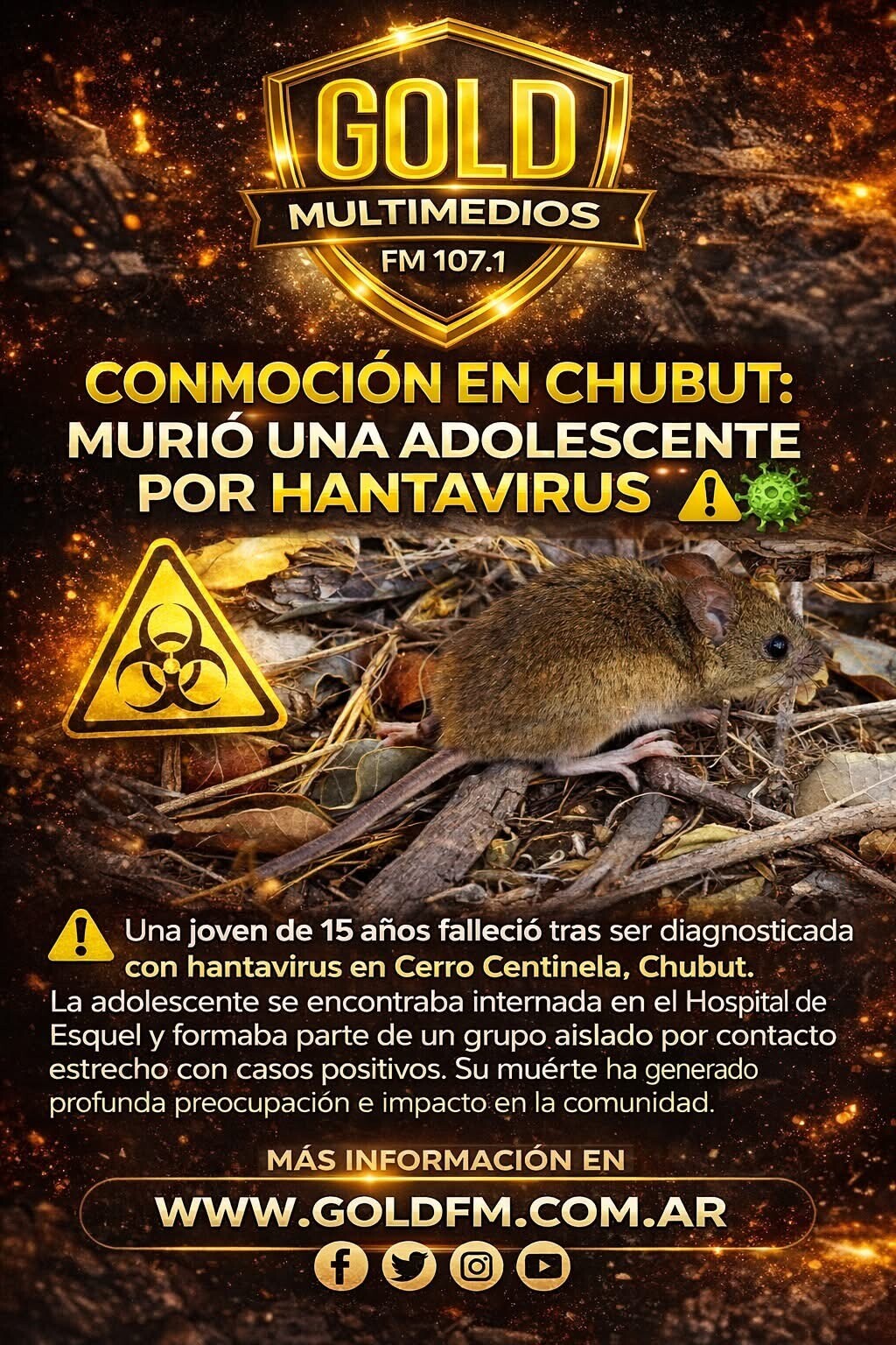 CONMOCIÓN EN CHUBUT: MURIÓ UNA ADOLESCENTE POR HANTAVIRUS