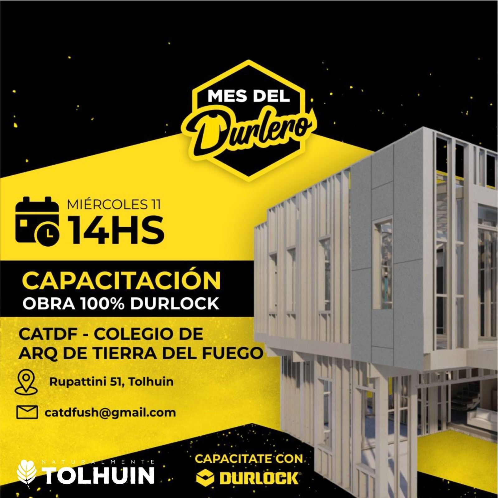 Tolhuin ofrece una capacitación gratuita sobre cómo usar el Durlock en una obra