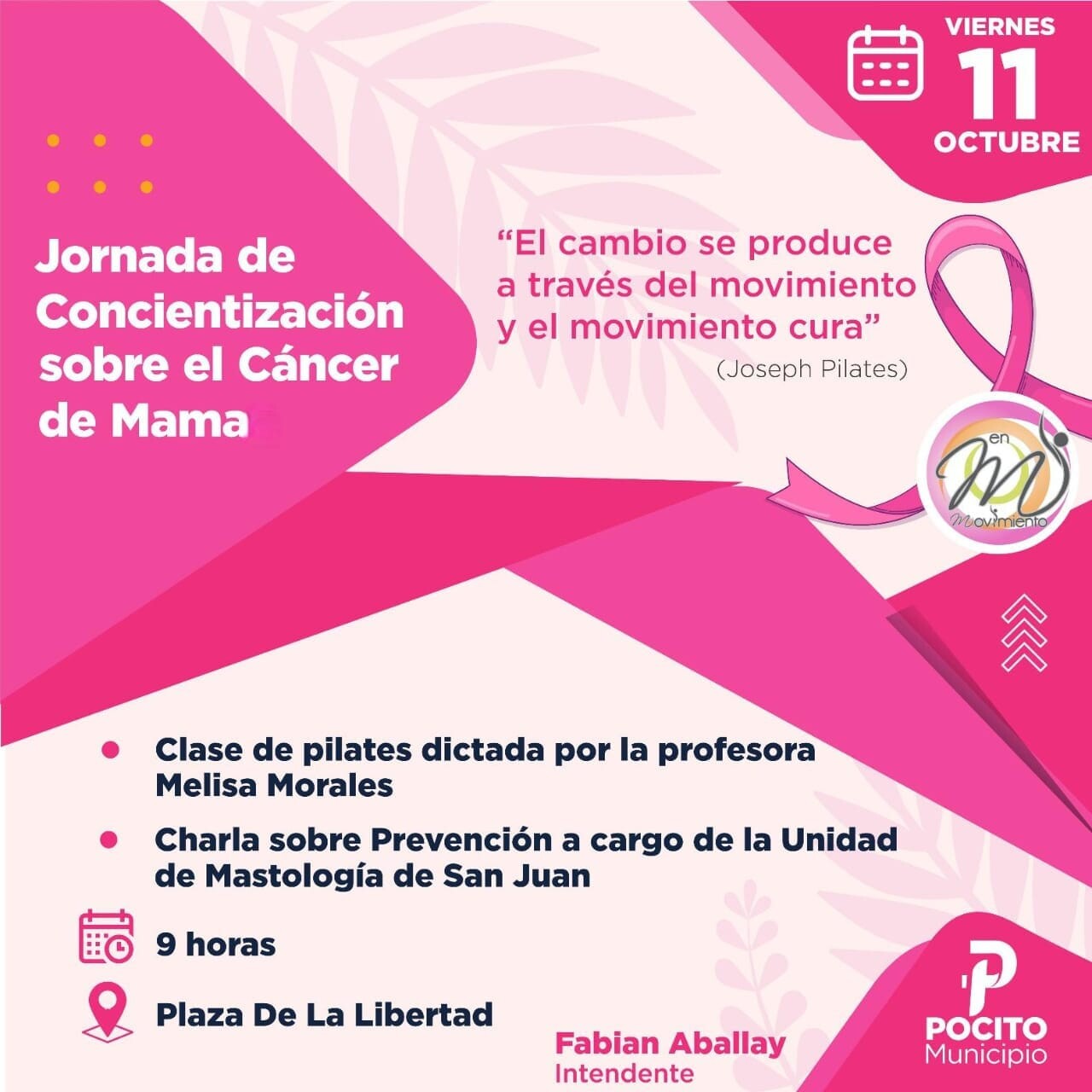 El municipio de Pocito realizara una jornada especial para la concientización sobre el Cáncer de Mama