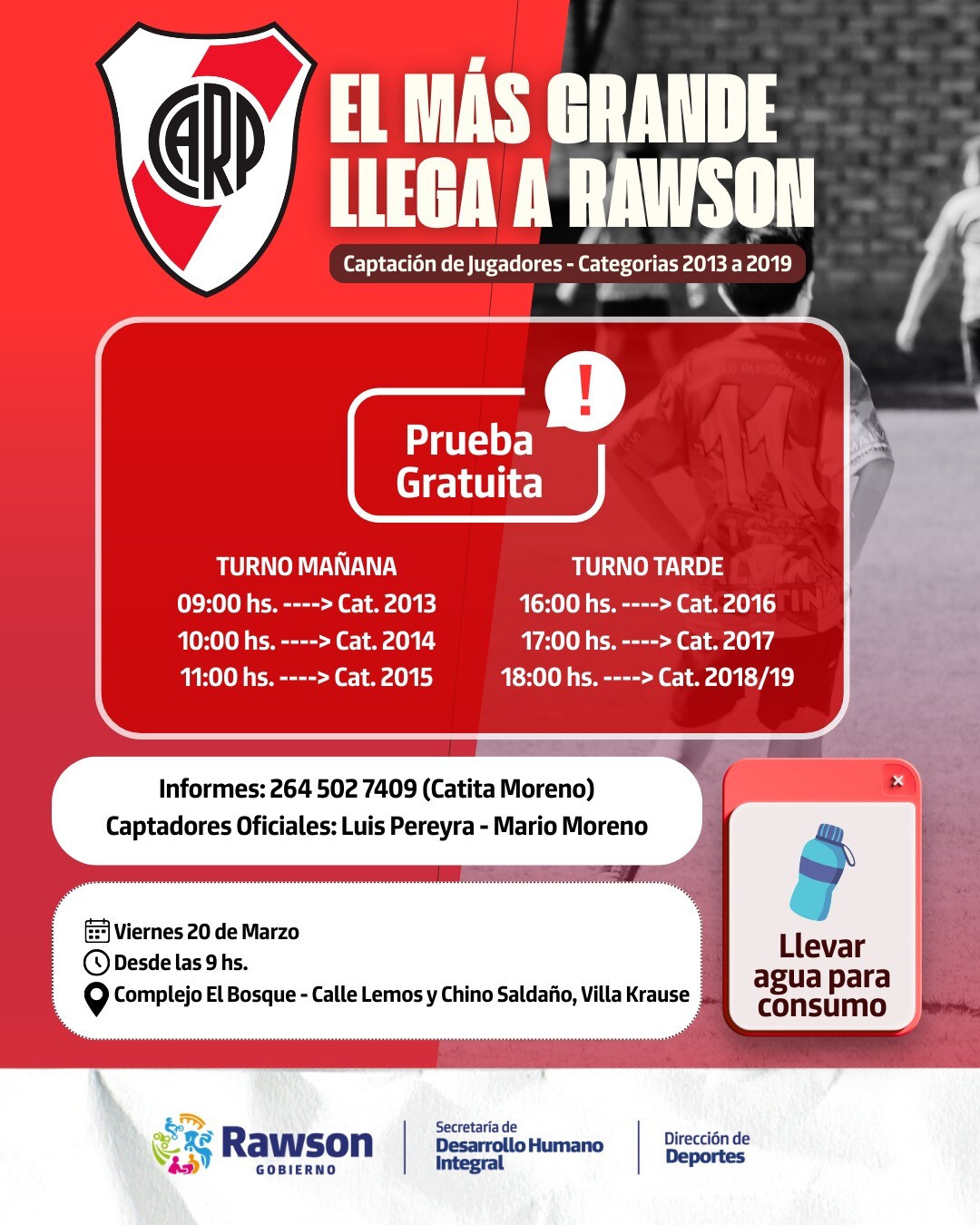 RAWSON tendrá la visita jugadores juveniles del Club Atlético River Plate