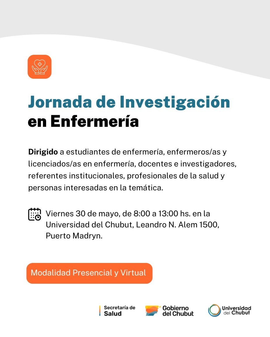 El Gobierno del Chubut realizará en Puerto Madryn una Jornada de Investigación en Enfermería