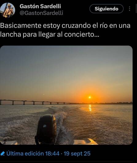 LANCHA.jpg Gastón Sardelli cruzó el río en lancha para cumplir con el show de Airbag en Corrientes